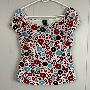 INC International Concepts Retro Off Shoulder Large Top Geometric Stretch Funky